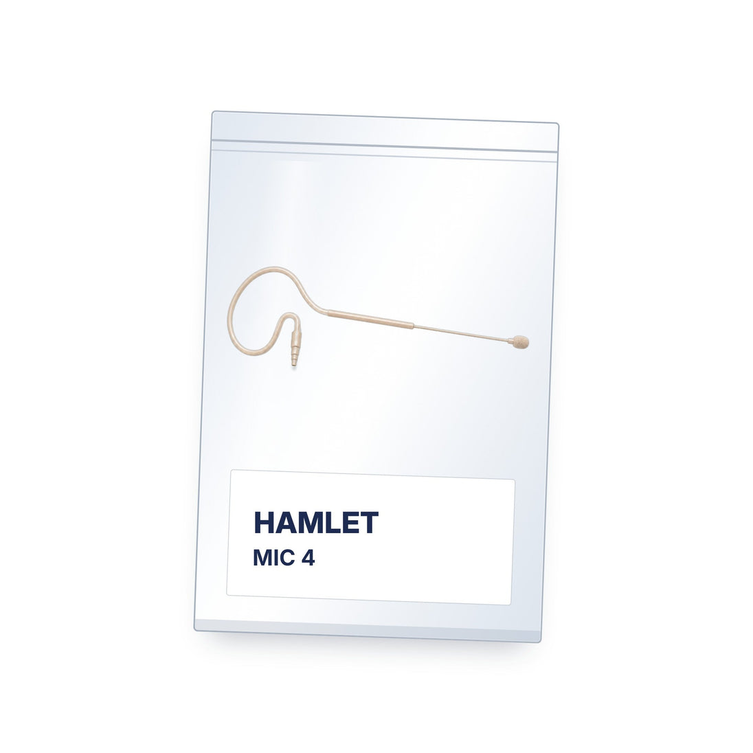 Clear zip mic bag holding a beige earset microphone (mic not included)