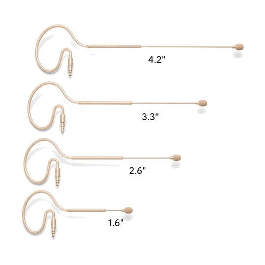 Bodymics earset boom lengths: 4.2", 3.3", 2.6" and 1.6"