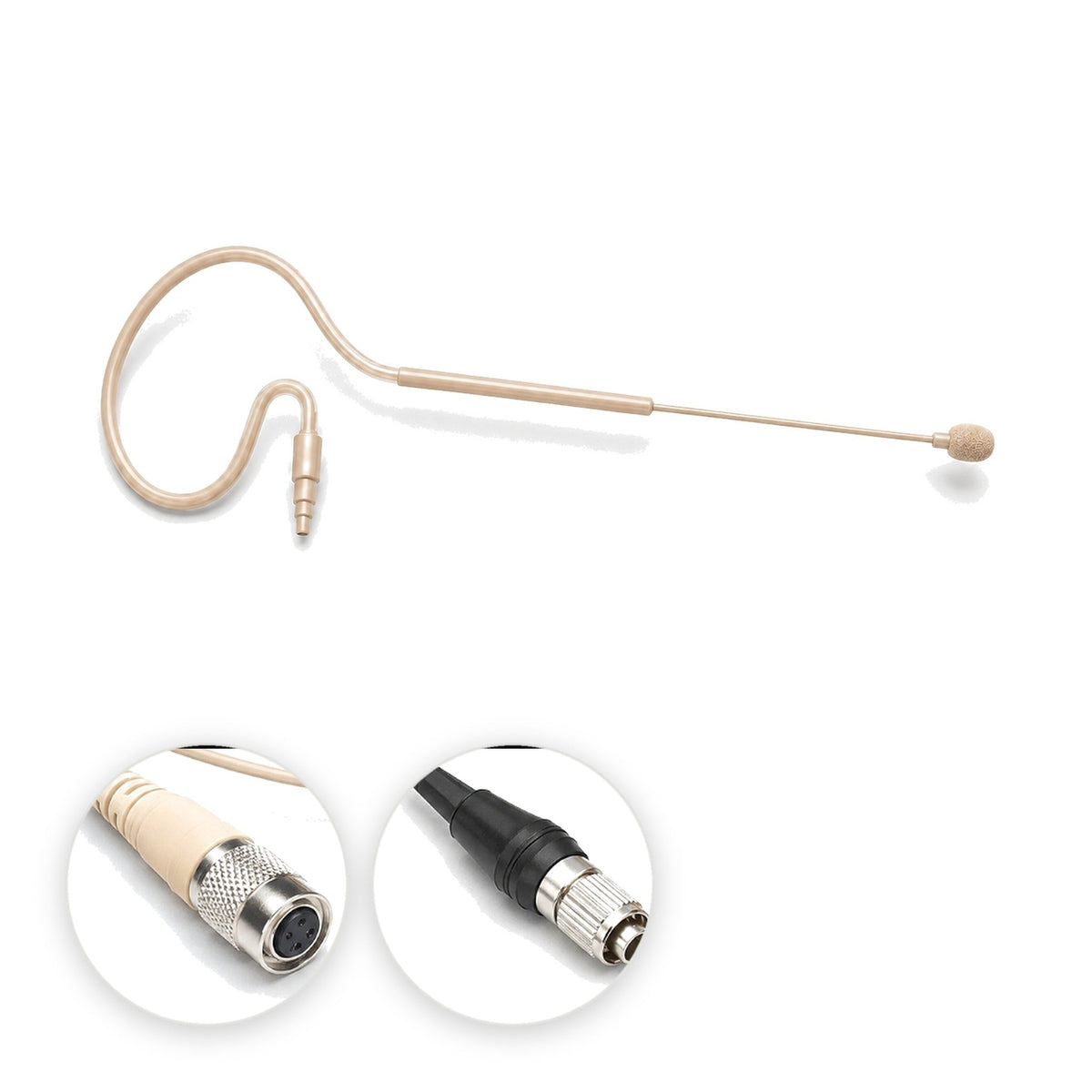 Bodymics earset microphone for Audio-Technica wireless with Audio-Technica cW-style connector (pre-2018 bodypacks) and Audio-Technica cH-style screw-down connector (2018 and later bodypacks)