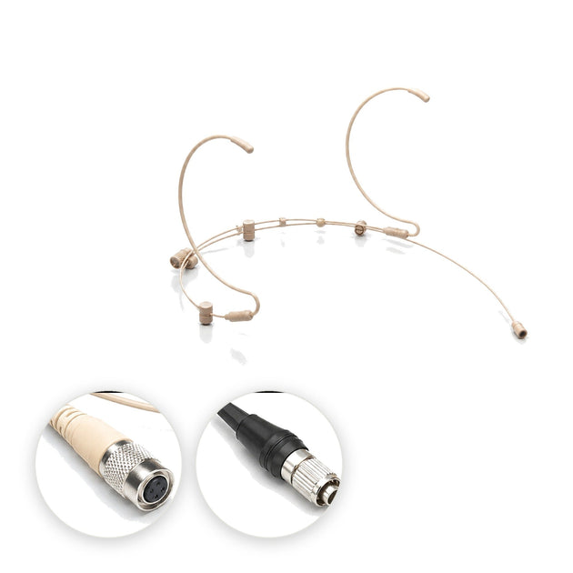 Bodymics headset microphone for Audio-Technica wireless with Audio-Technica cW-style connector (pre-2018 bodypacks) and Audio-Technica cH-style screw-down connector (2018 and later bodypacks)