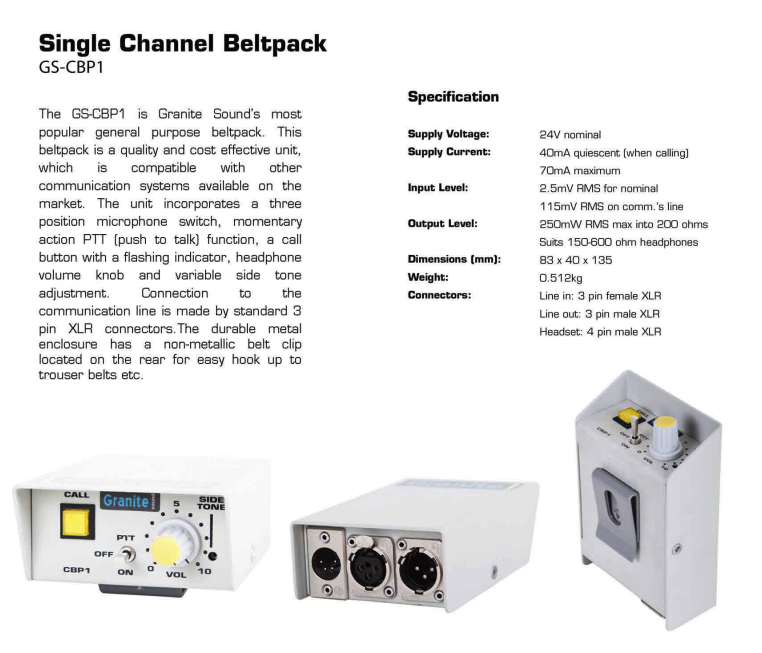 Granite Sound GS-CBP1 Intercom Beltpack, view 2