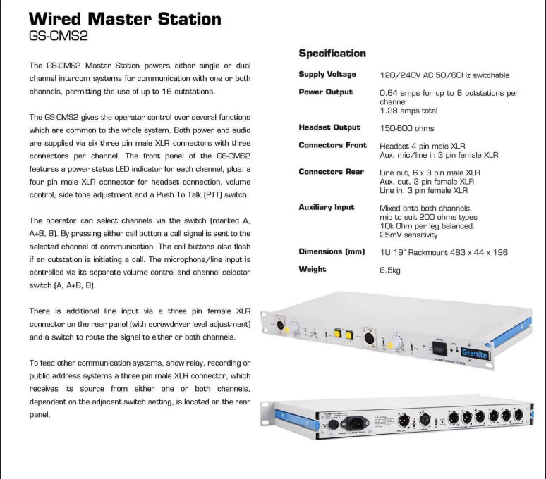 Granite Sound GS-CMS2 Intercom Master Station, view 3