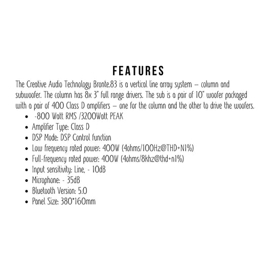 Creative Audio Bronte 83 features
