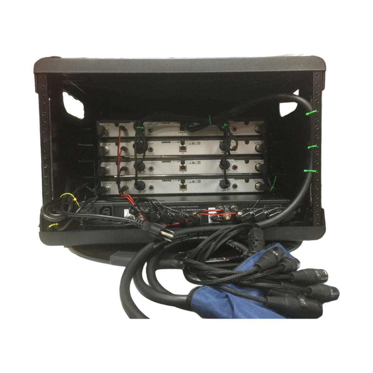 Shure Show-Ready fly rack, back with antenna and power wiring